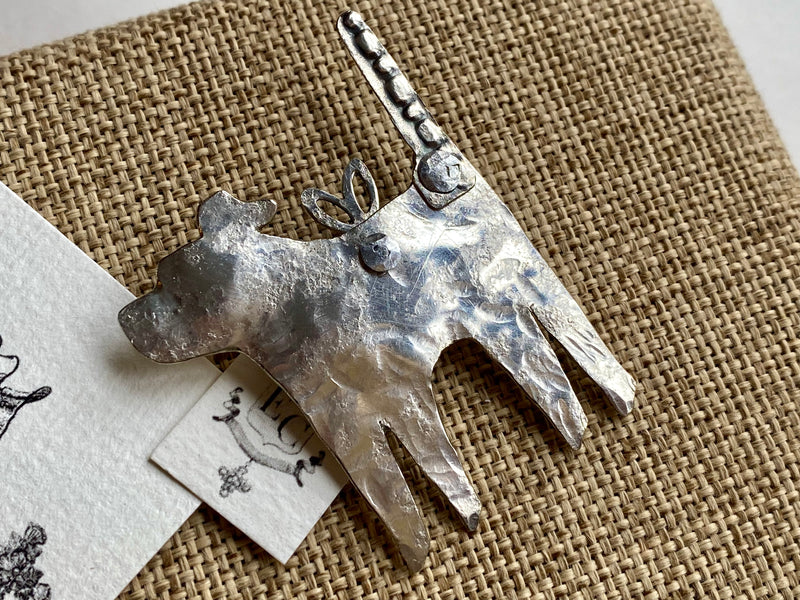 Vintage Silver Dog Brooch - Facing Left