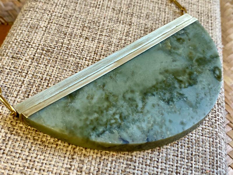 Natalie Kere Walker Pounamu Pendant - Brass Framed Halfcircle