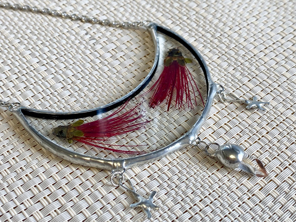 Magpie Castle Pohutukawa necklace with quartz crystal