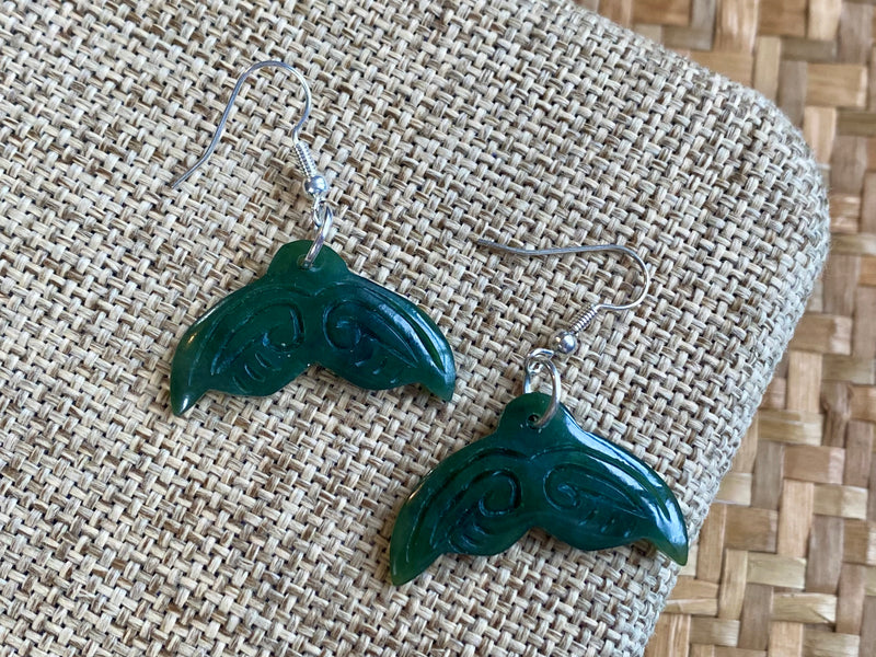 NZ Pounamu drop earrings - whale tail