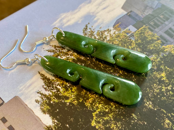 NZ Pounamu drop earrings - double koru