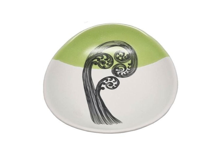 Ceramic Ponga Frond Dish - green and white
