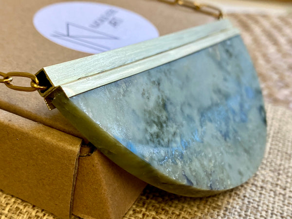 Natalie Kere Walker Pounamu Pendant - Brass Framed Halfcircle