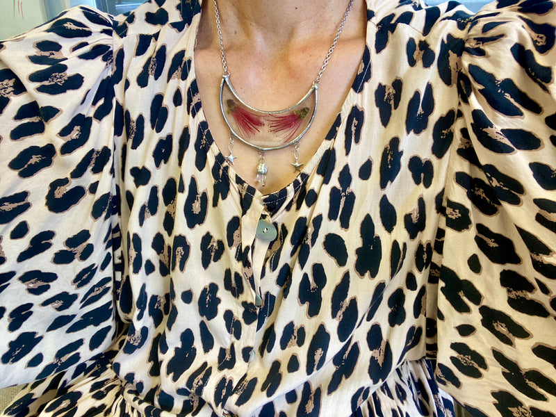 Magpie Castle Pohutukawa necklace with quartz crystal