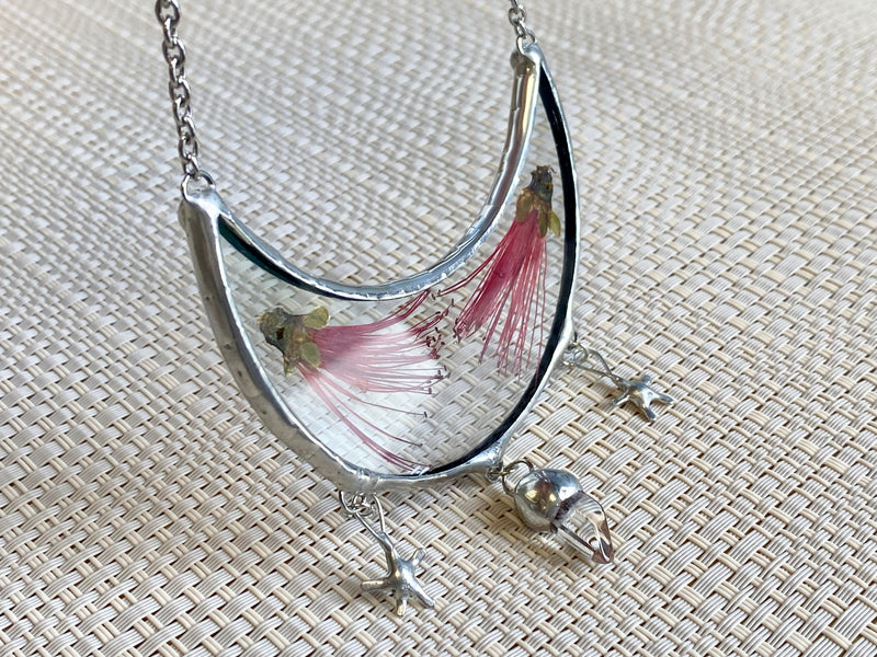 Magpie Castle Pohutukawa necklace with quartz crystal