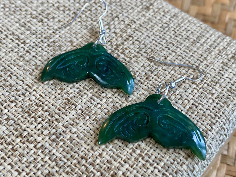 NZ Pounamu drop earrings - whale tail