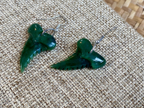 NZ Pounamu drop earrings - shark tooth