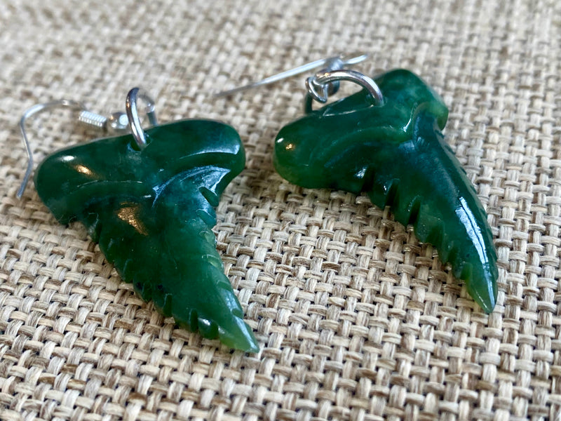 NZ Pounamu drop earrings - shark tooth