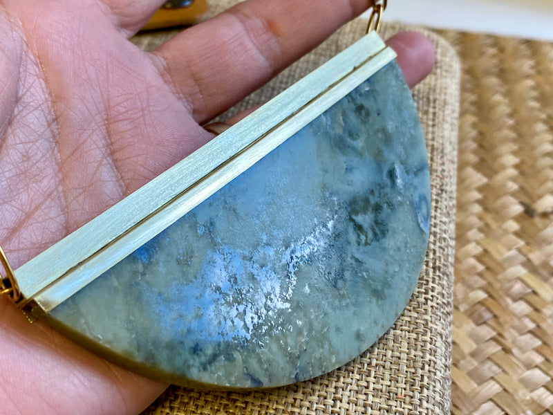 Natalie Kere Walker Pounamu Pendant - Brass Framed Halfcircle