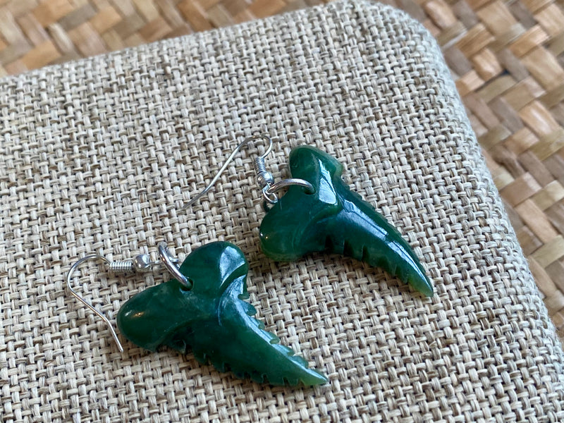 NZ Pounamu drop earrings - shark tooth