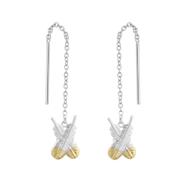 Little Taonga earrings - Crossed Huia Feather threads