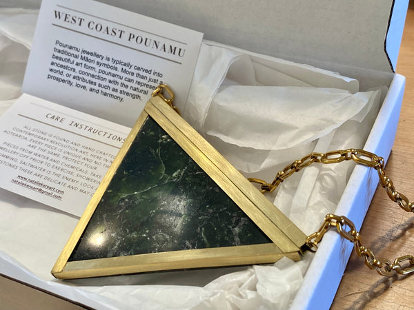 Natalie Kere Walker Pounamu Pendant - Brass Framed Triangle