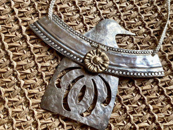 Vintage silver Messenger Bird necklace - bronze sun