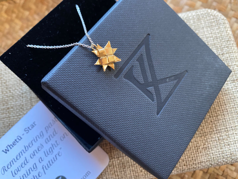 Woven Whetū Star Necklace - 10ct gold plated