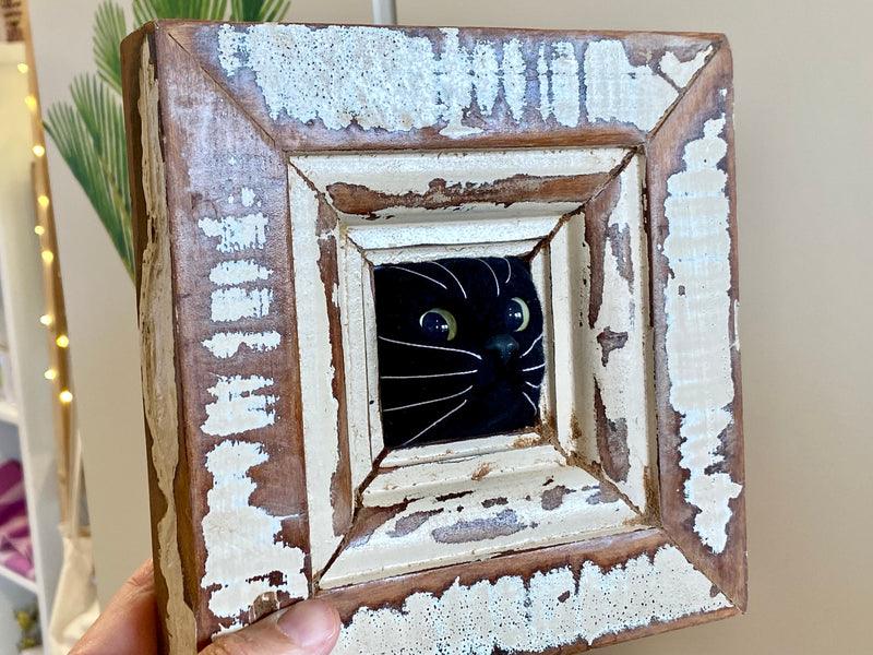 Handfelted Cat in Frame - black