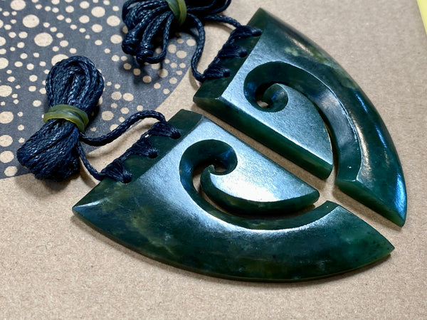 NZ Pounamu Joined Koru pendant - contemporary (set 2)