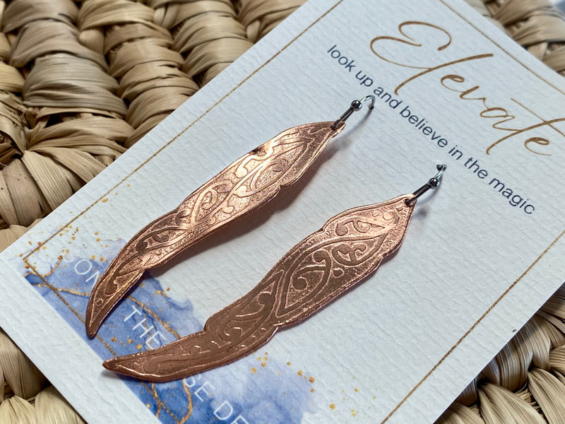 Etched Feather Earrings