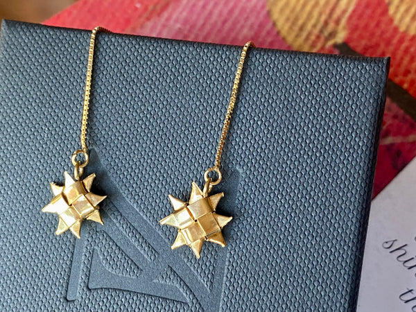 Woven Whetu Star Thread Earrings - gold