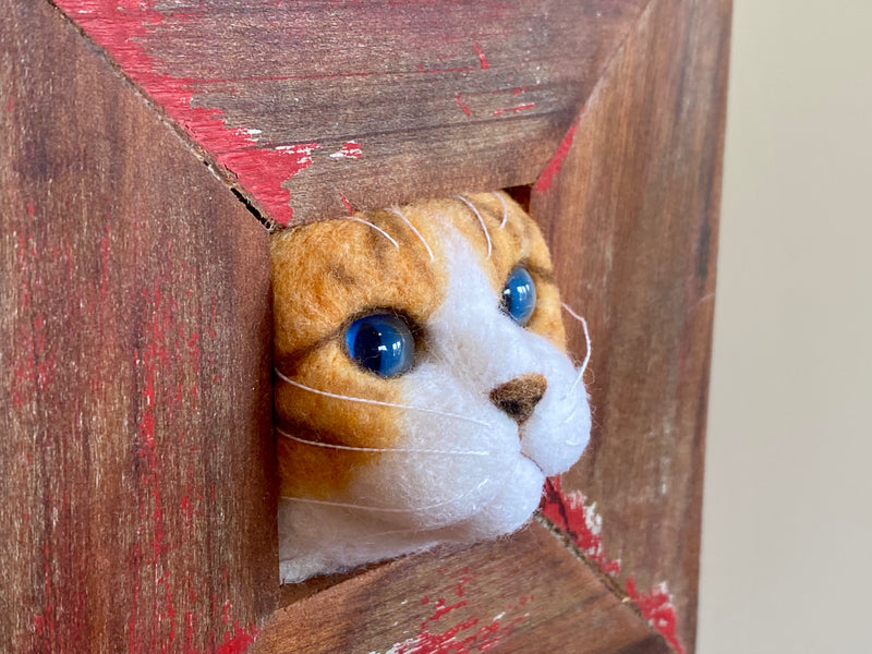 Handfelted Cat in Frame - ginger and white