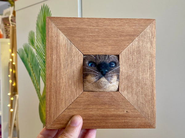 Handfelted Cat in Frame - brown and seal