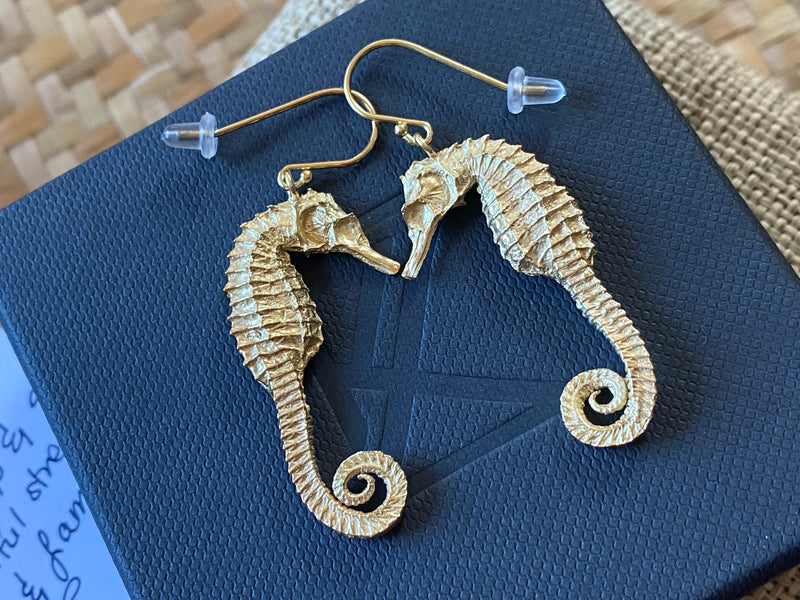 Seahorse Earrings - 10ct gold plate