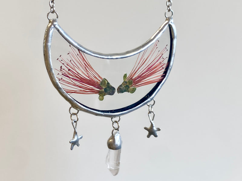 Magpie Castle Pohutukawa necklace with quartz crystal