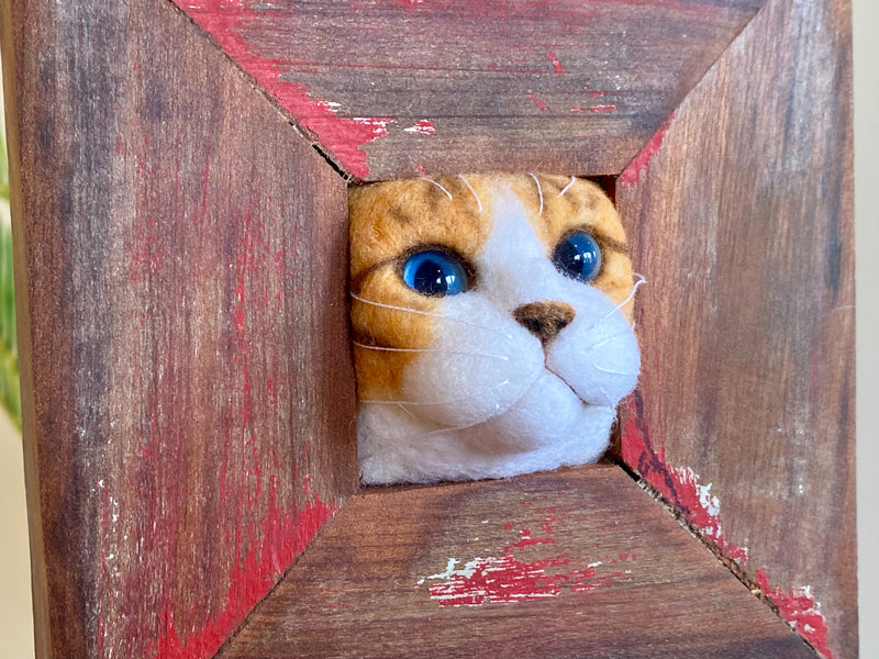 Handfelted Cat in Frame - ginger and white