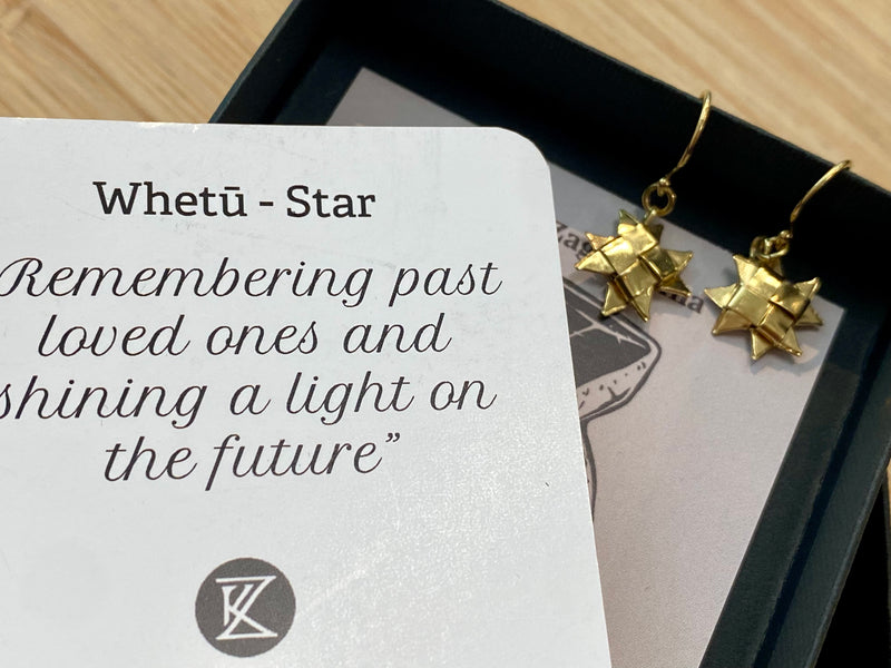 Woven Whetu Star Earrings - 10ct gold plate