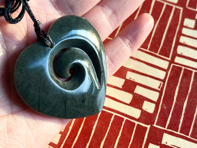 NZ Pounamu Koru Heart pendant