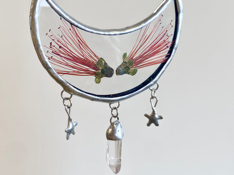 Magpie Castle Pohutukawa necklace with quartz crystal