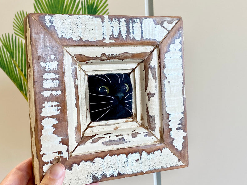 Handfelted Cat in Frame - black