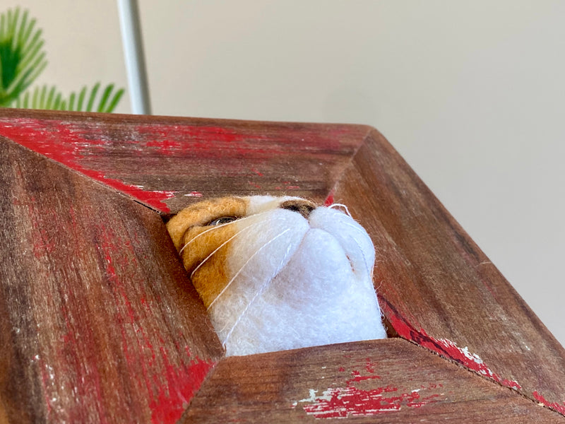 Handfelted Cat in Frame - ginger and white