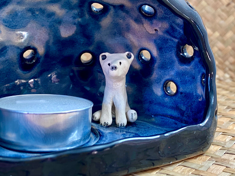 Ceramic Polar Bear in Cave