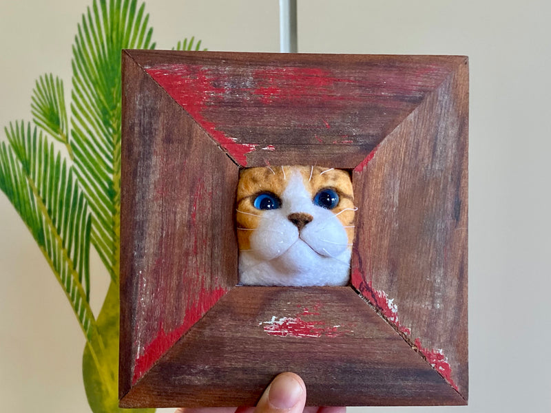 Handfelted Cat in Frame - ginger and white