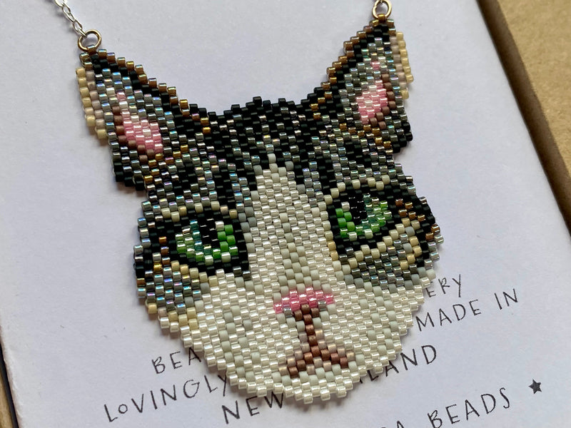 Hand beaded Cat Necklace