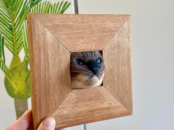 Handfelted Cat in Frame - brown and seal