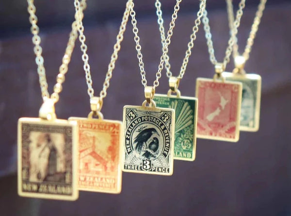 Little Taonga Vintage Stamp necklaces