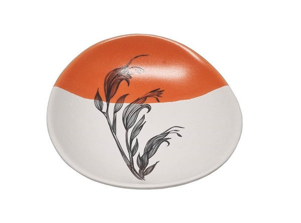 Ceramic Harakeke Dish - orange and white