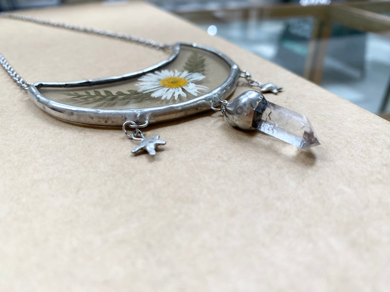 Magpie Castle Crescent necklace with quartz crystal
