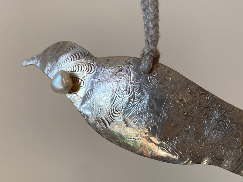 Vintage silver Tui Bird necklace