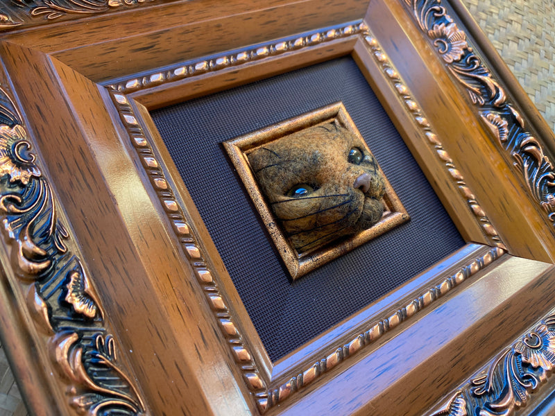 Handfelted Cat in Frame - tortoiseshell