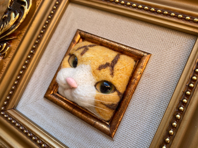 Handfelted Cat in Frame - ginger