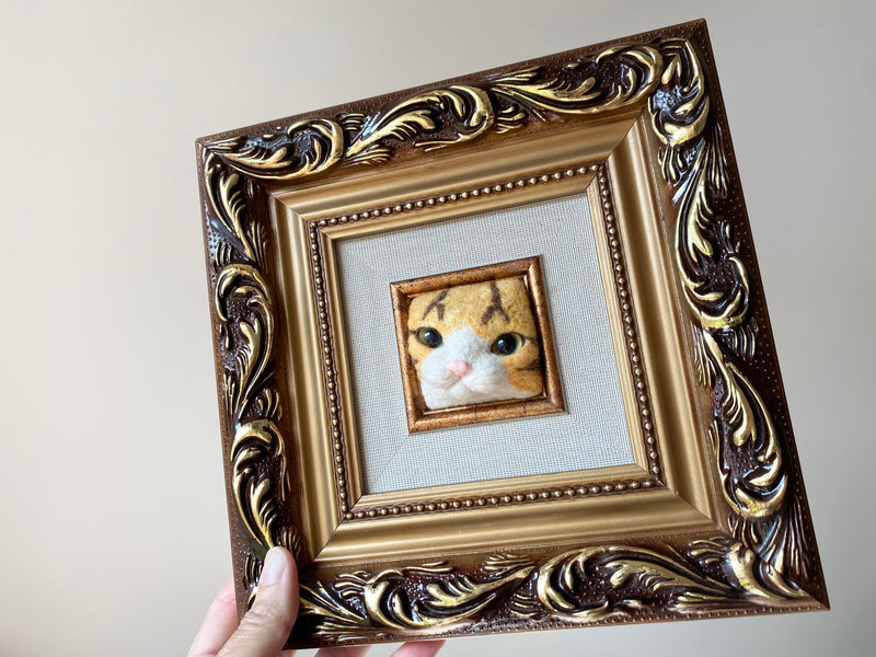 Handfelted Cat in Frame - ginger